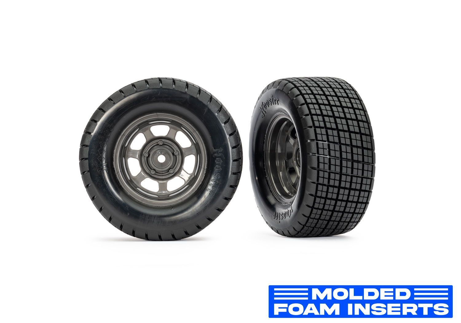 #10474R Dirt Oval Gray Rear Wheels w/ Hoosier Tires (2)