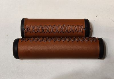 Light Brown Leather Handlebar Bicycle Grips