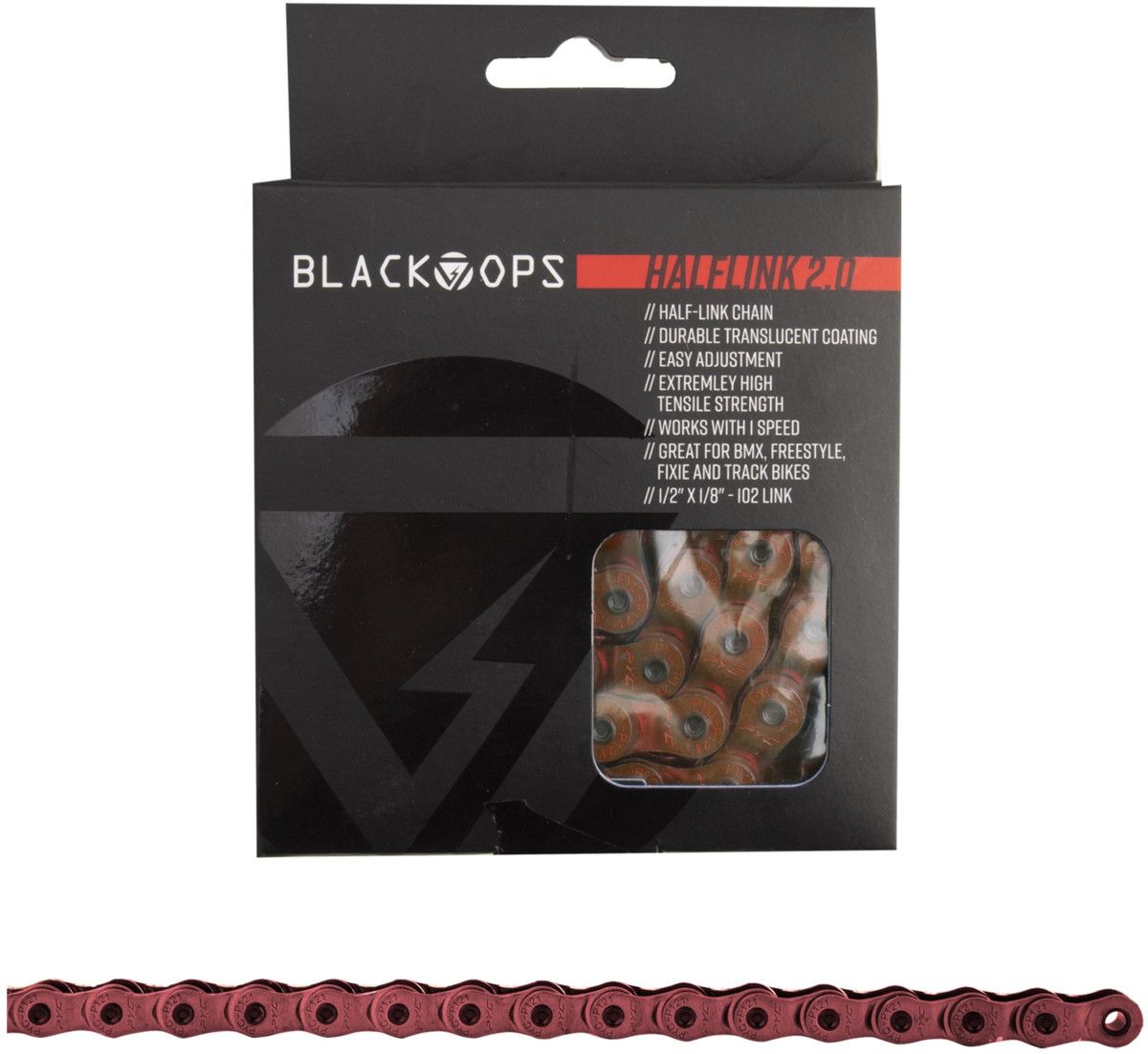 CHAIN BK-OPS 1/2x1/8 HALF LINK 2.0 1s TRANSLUCENT-RD 102L