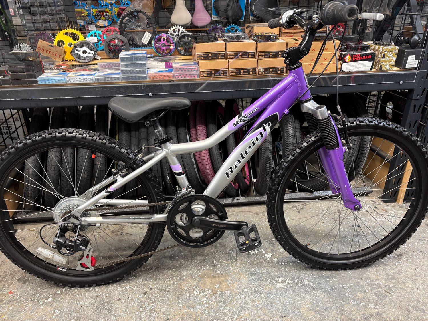 USED Raleigh MTN Scout MTB 24" - Silver / Purp