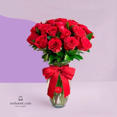 24 rosas rojas en jarrón