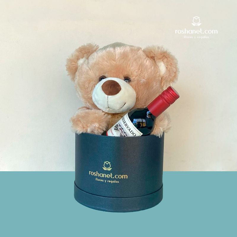 Caja con oso y vino
