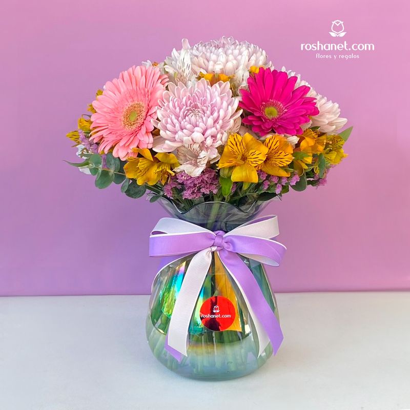 Jarrón con gerberas bicolor