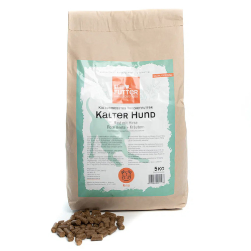 Cold-pressed natural dog food, 5kg bag.