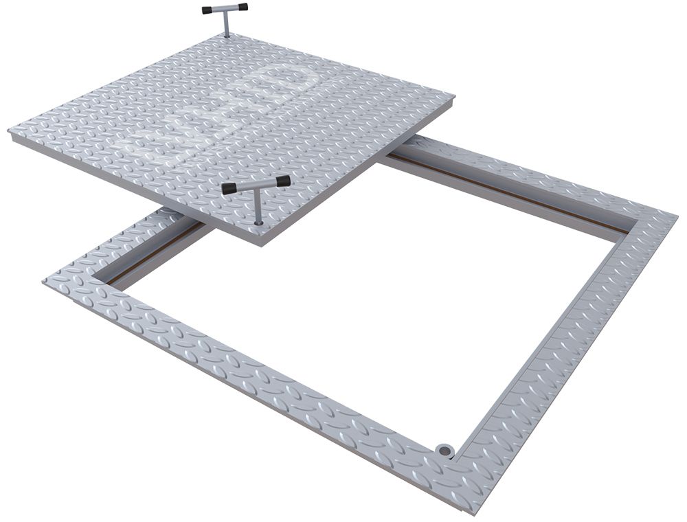 Technical floor hatch made of stainless steel with a corrugated steel lid, removable manually, mod. Mechanic