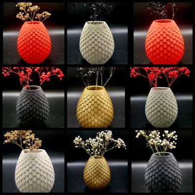 Beton Ananasvase im Ananasschuppen-Design - oval - 10cm