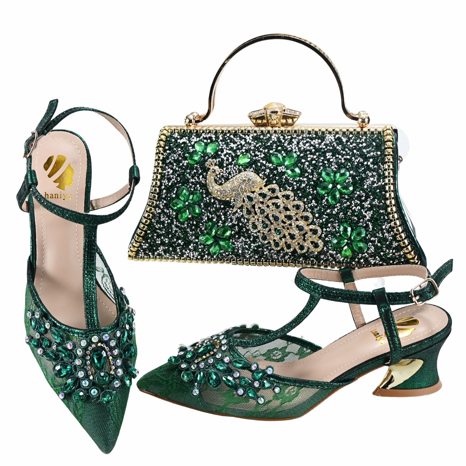 Rhinestone Peacock Mesh Pointed High Heels