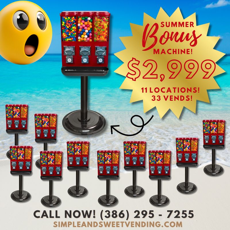 Triple Fun Deluxe Vending Package with Locations Plus FREE Bonus Machine!
