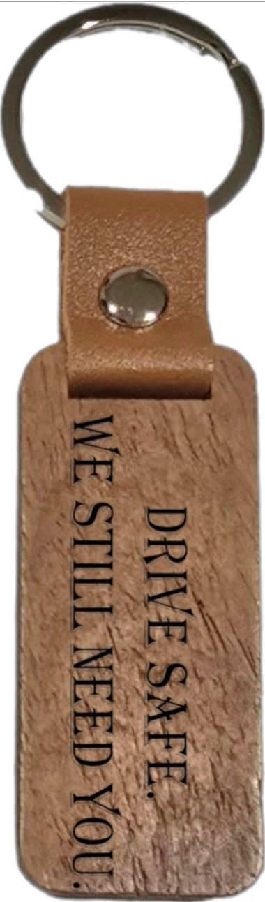 Rectangle Wood/Leather Keyring Engraved Single Side.