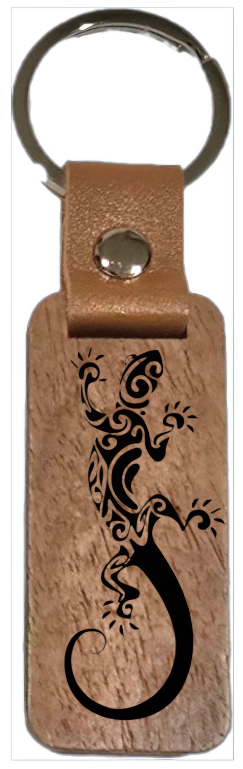 Rectangle Wood/Leather Keyring Engraved Single Side.