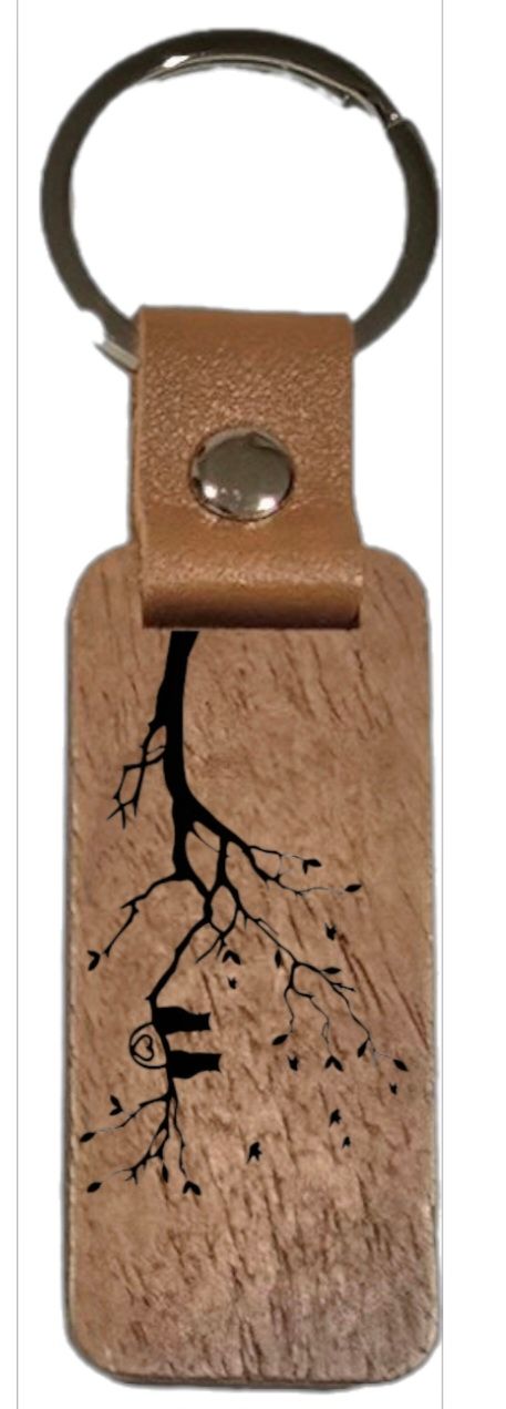 Rectangle Wood/Leather Keyring Engraved Single Side.