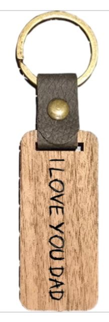 Rectangle Wood/Leather Keyring Engraved on both sides.  The price of engraving is included in the $14.50.
