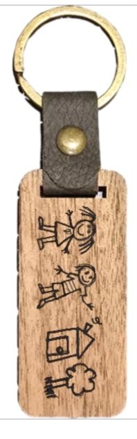 Rectangle Wood/Leather Keyring Engraved on both sides.  The price of engraving is included in the $14.50.