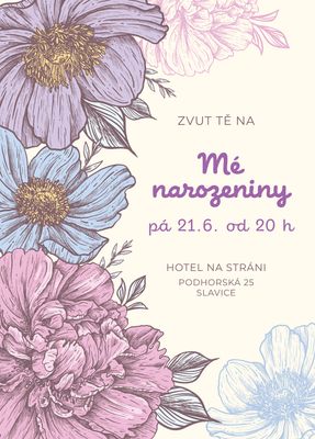 Pozvánka narozeninová Fialové květy A6