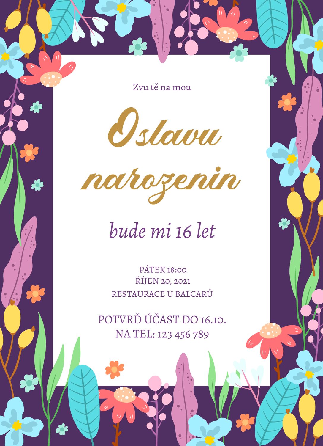 Pozvánka narozeninová Kontrastní květiny A6