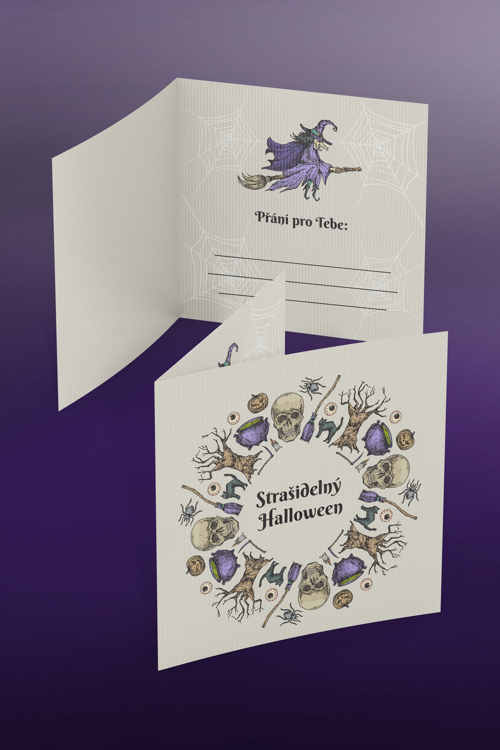 Přání Čarodějnice 145x145 mm skládané