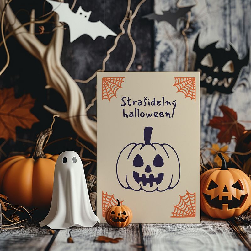 Přání Halloween dýně a pavoučci 105x148 mm skládané
