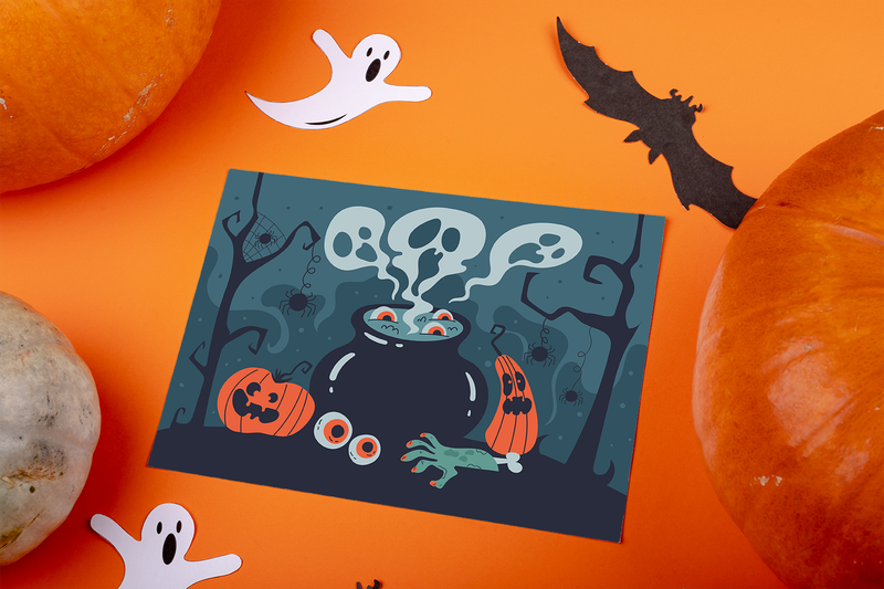 Přání Halloween dýně Kotlík 148x105 mm skládané