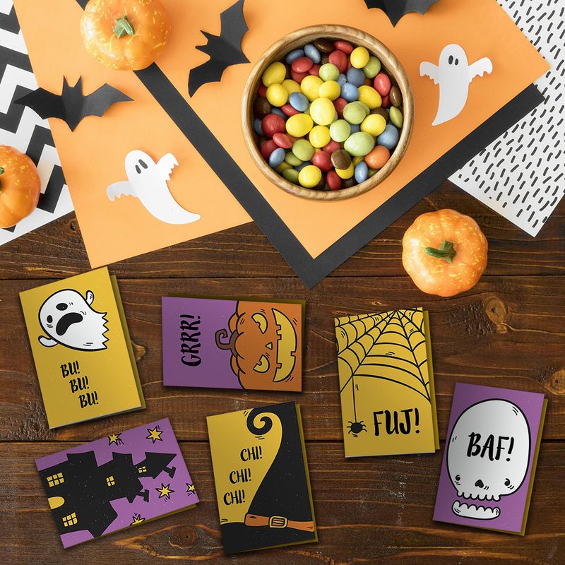 Kartičky Halloween Doodles 50x70 mm skládané 12ks