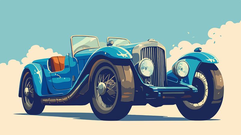 Samolepící Tapeta Auto Retro Modré. Canvas-Like