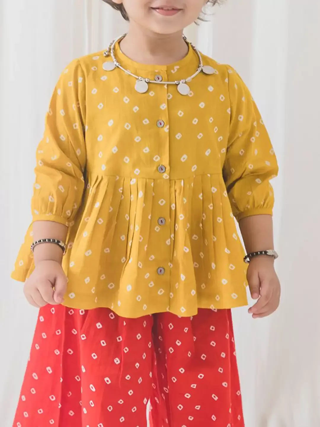 Bandhani Polka Top Set - Yellow