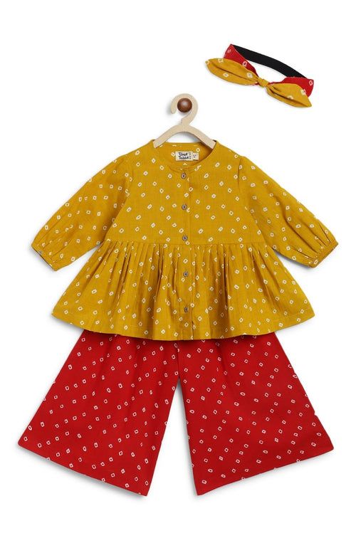 Bandhani Polka Top Set - Yellow
