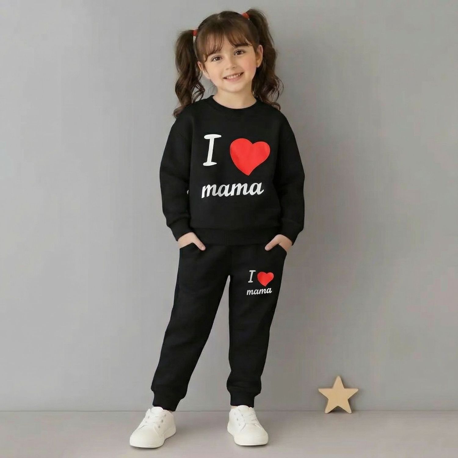 Girl's সোয়েটশার্ট এবং প্যান্ট সেট-WC-13BL