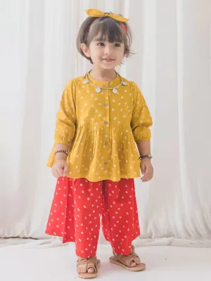 Bandhani Polka Top Set - Yellow