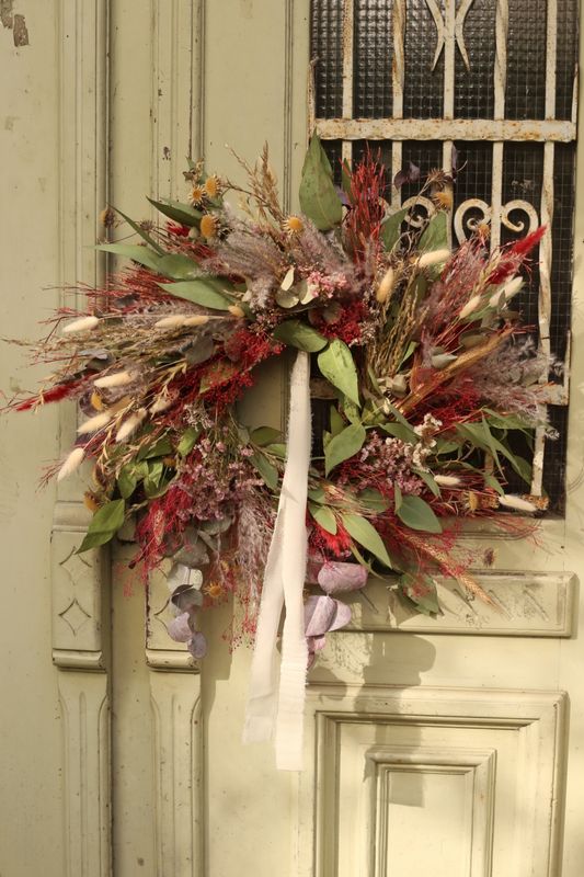 Wianek z beżem i czerwienią 