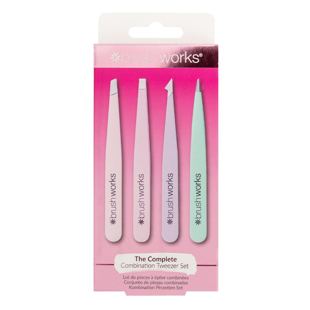 Brushworks HD 4 Piece Combination Tweezer Set - Pastel