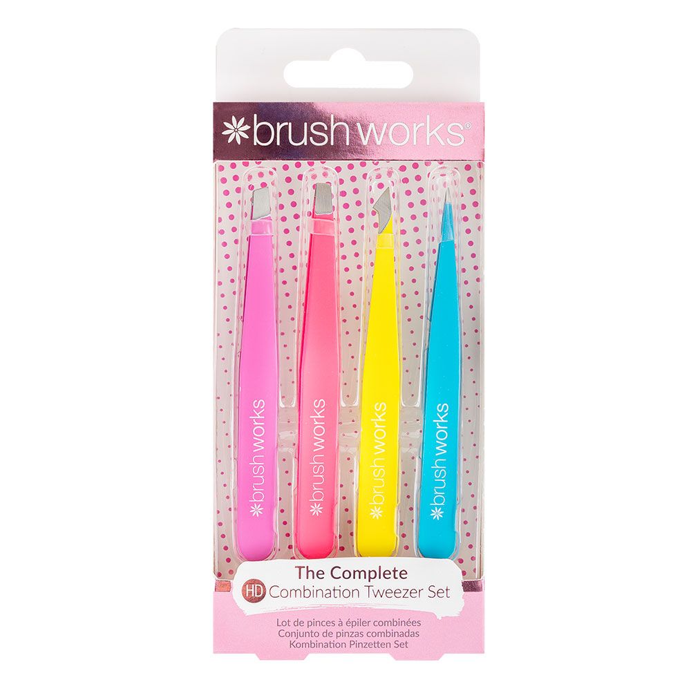 Brushworks HD 4 Piece Combination Tweezer Set - Neon