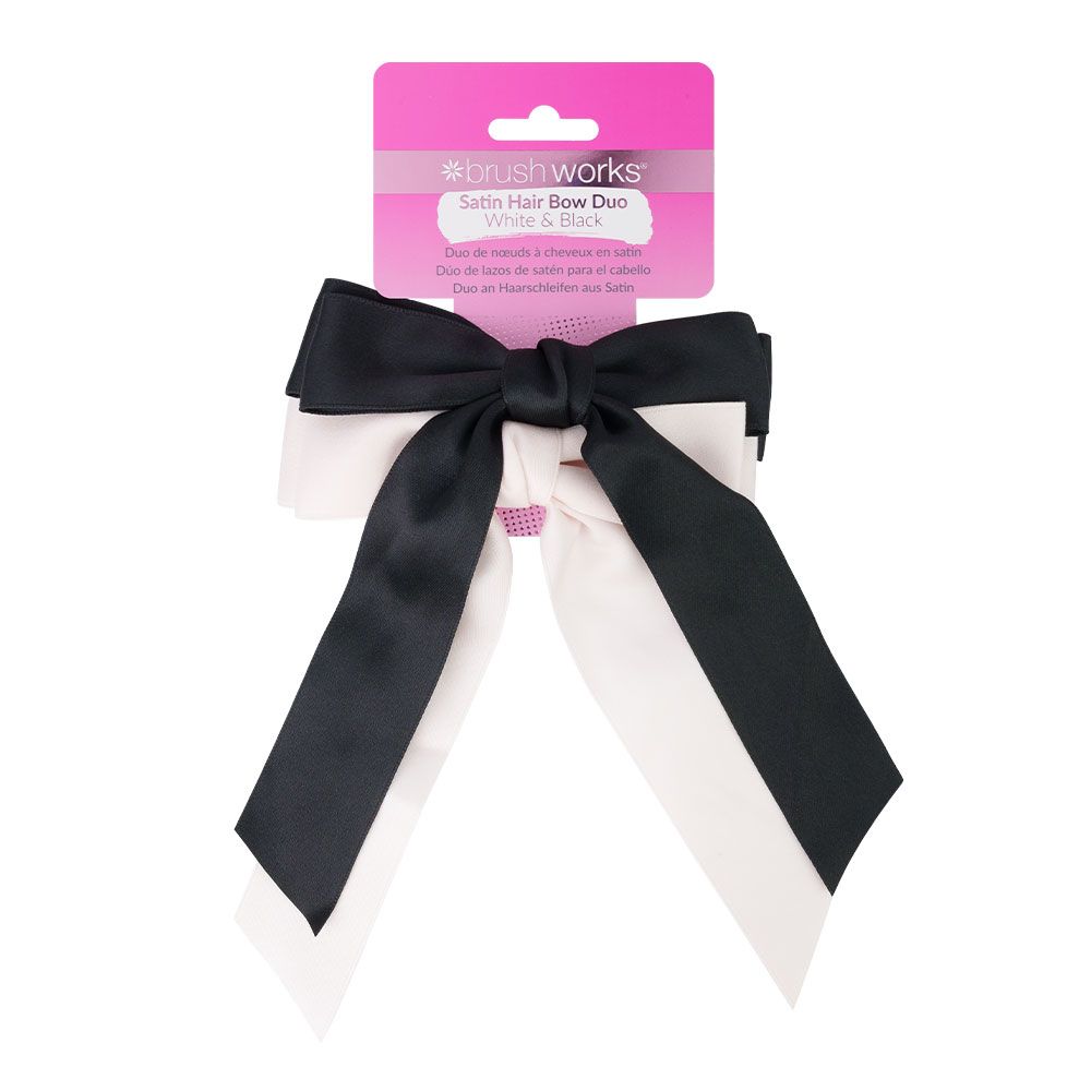 Brushworks Satin Hair Bow Duo - Black &amp; White