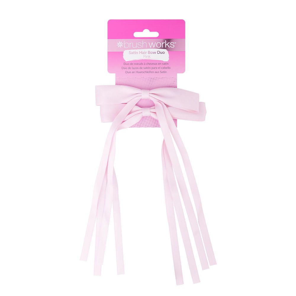 Brushworks Satin Hair Bow Duo - Pink