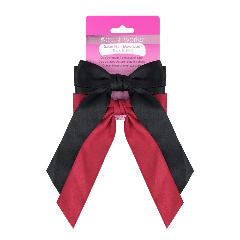 Brushworks Satin Hair Bow Duo - Red &amp; Black