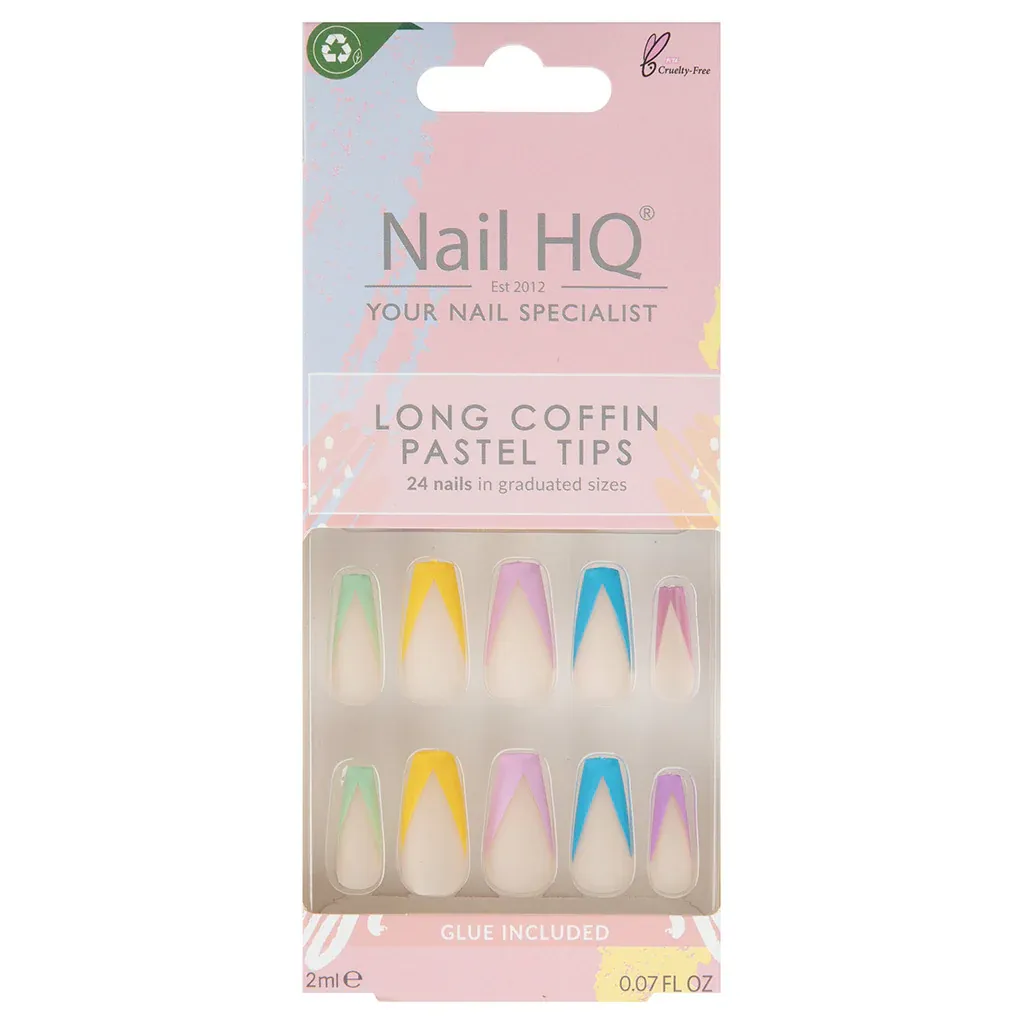 NAIL HQ Long Coffin Pastel Tips Nails