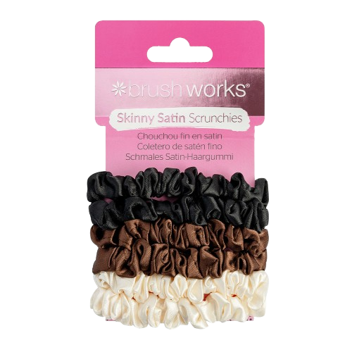 Brushworks Skinny Satin Scrunchies – 6 Pack