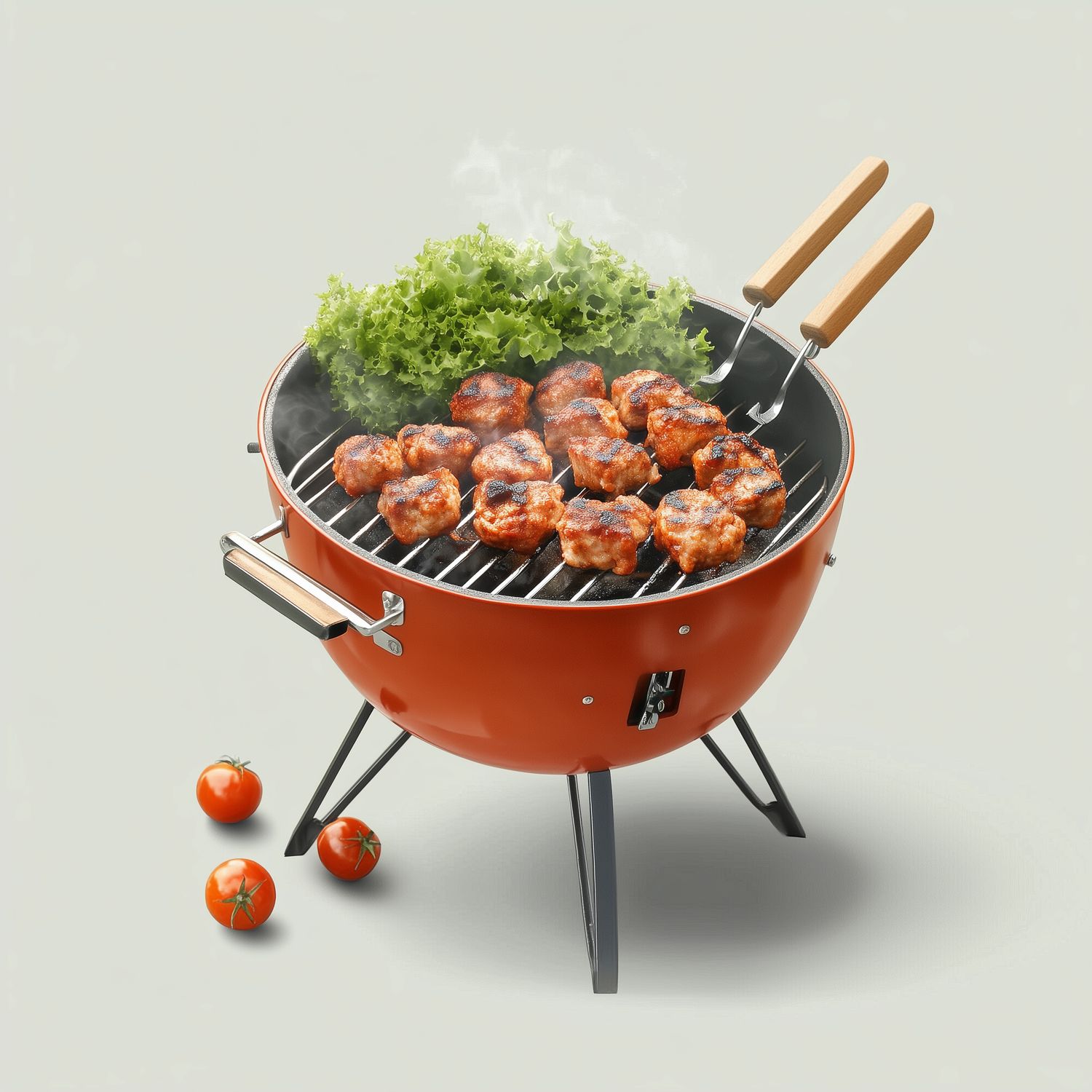 Portable Charcoal Grill with Red Enamel Finish