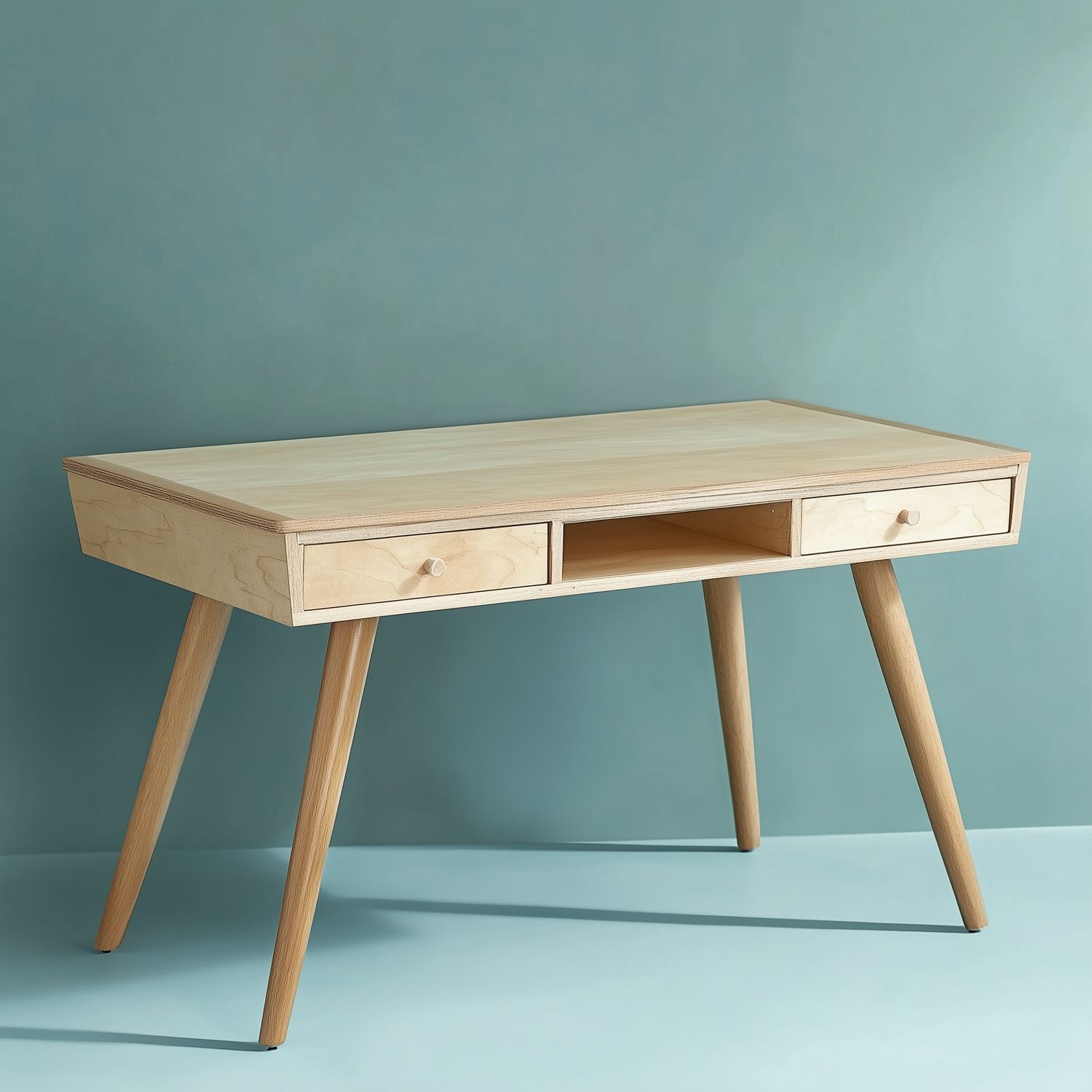 Scandinavian Wooden Desk with Drawers