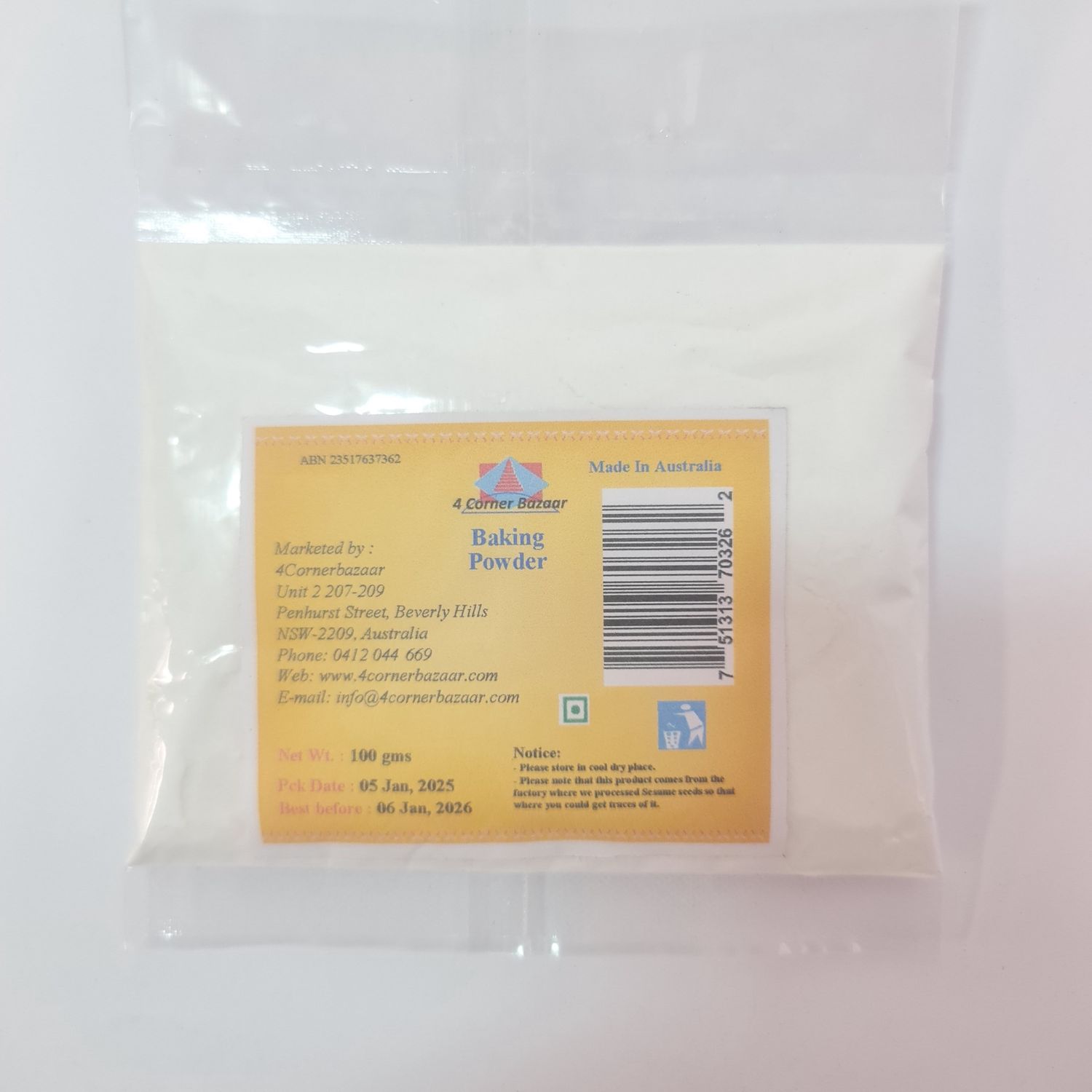 Baking Powder (Gluten Free) 100g 4C