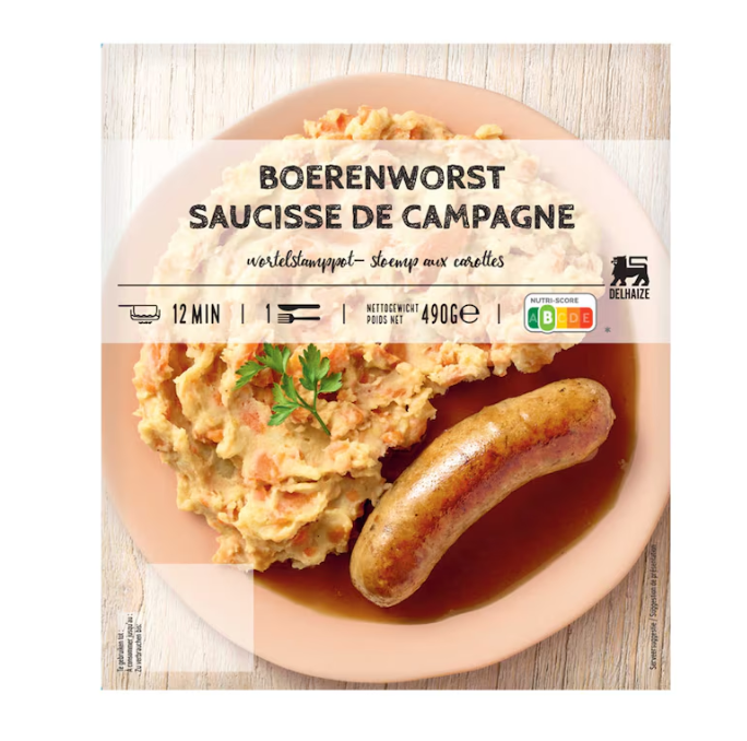 Delhaize Boerenworst met Wortelstamppot