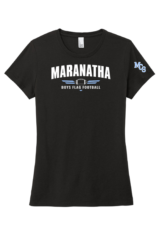 MARANATHA BOYS FLAG FOOTBALL TEE W/MCS ON SLEEVE  (LADIES)