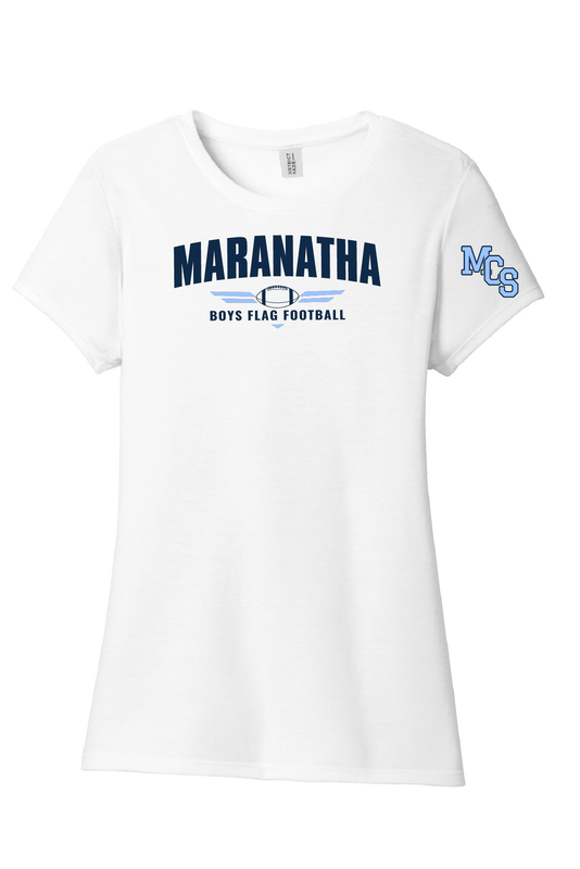 MARANATHA BOYS FLAG FOOTBALL TEE W/MCS ON SLEEVE  (LADIES)