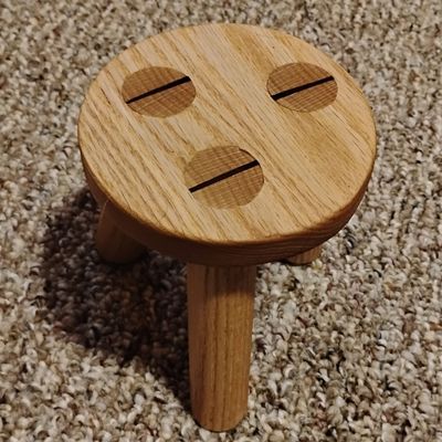 Oak Stool / Plant Stand 9x9/ Solid Oak Three Legged Stool