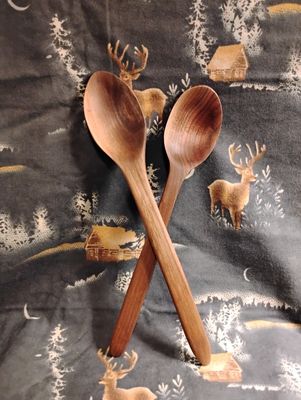 Walnut Cooking Spoons / Hand Carved and Hand Finished / Set of 2