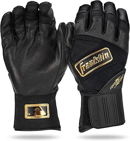 Franklin Powerstrap Infinite Black/Gold Adult Batting Gloves, Size: Adult Medium