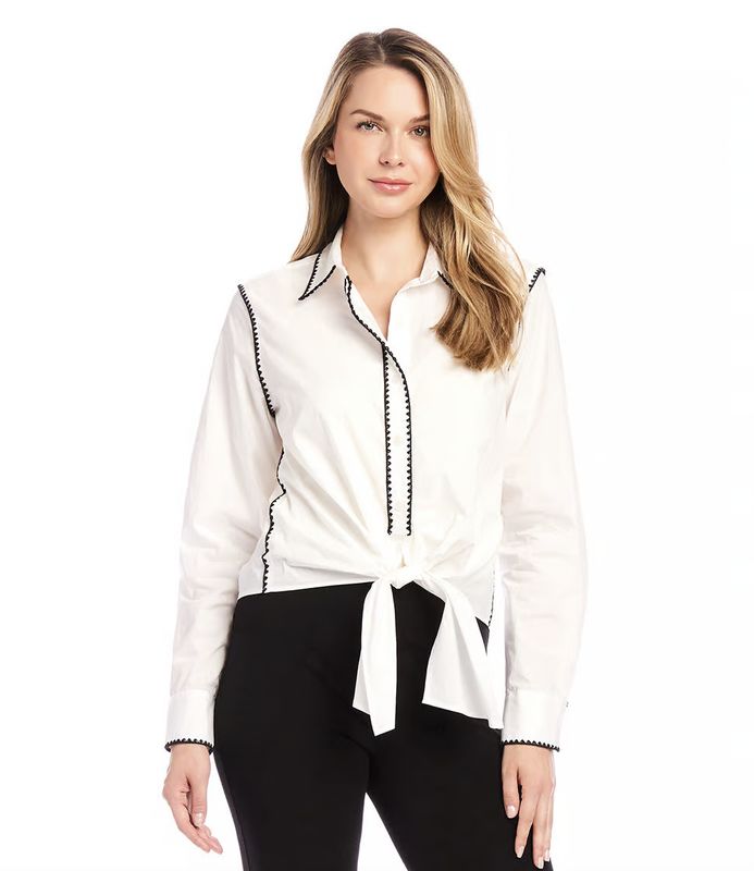 White W/ Blk Edge Stitch Top