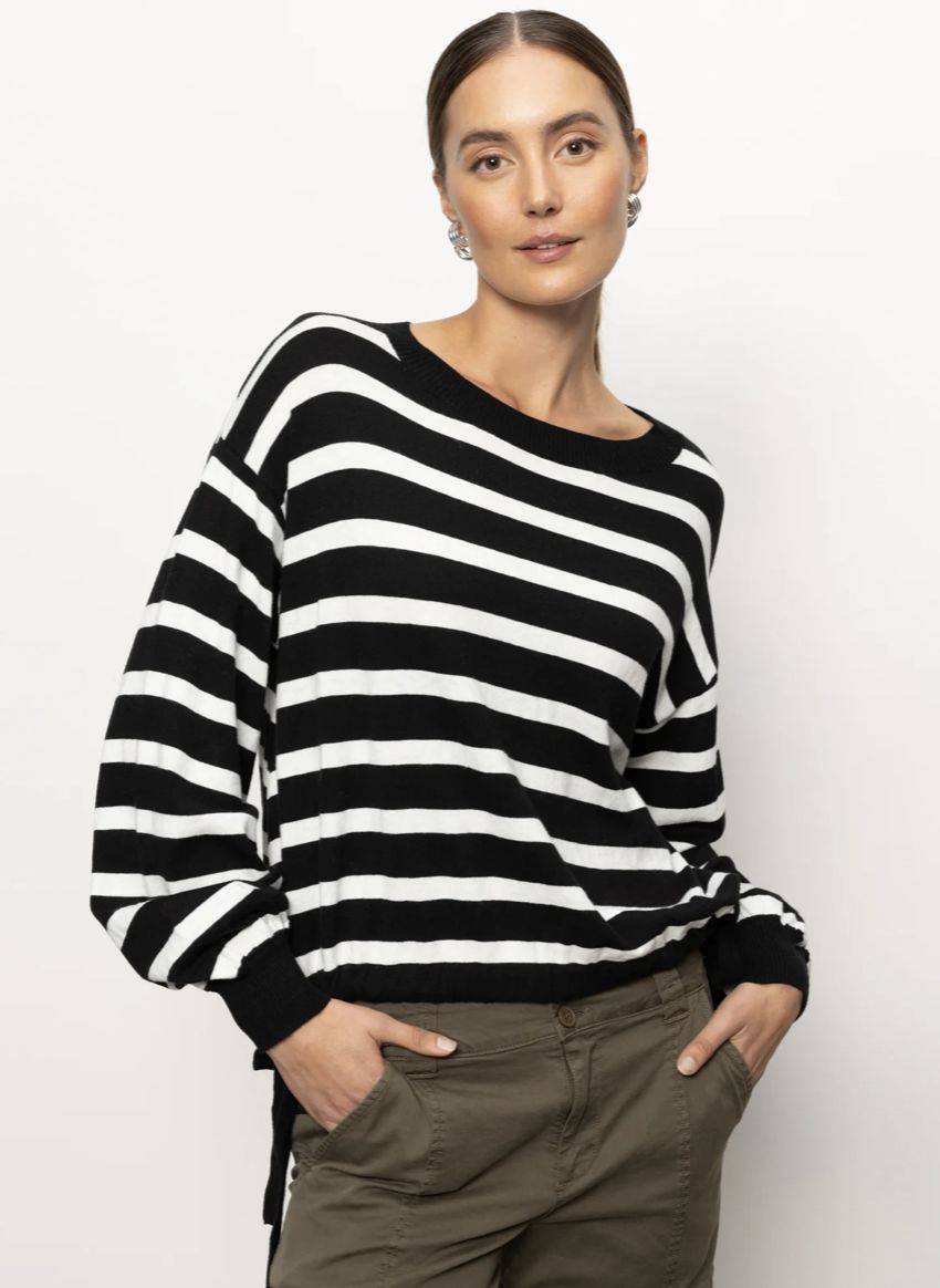 Black Stripe Side-Tie Sweater
