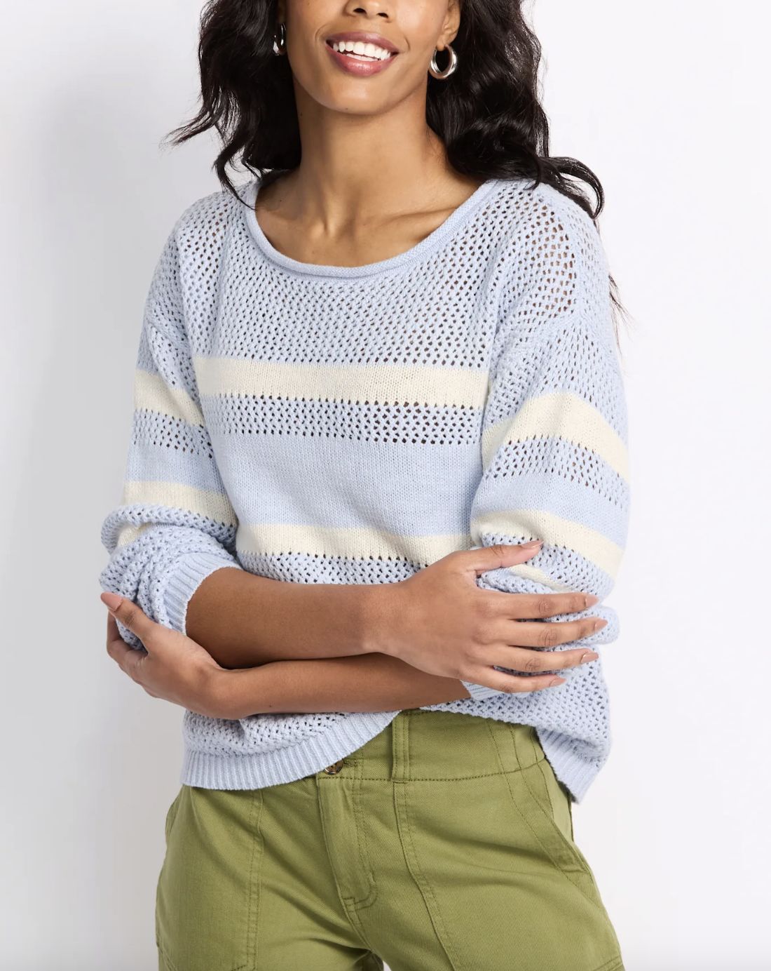 Sky Blue Stripe Open Knit Sweater