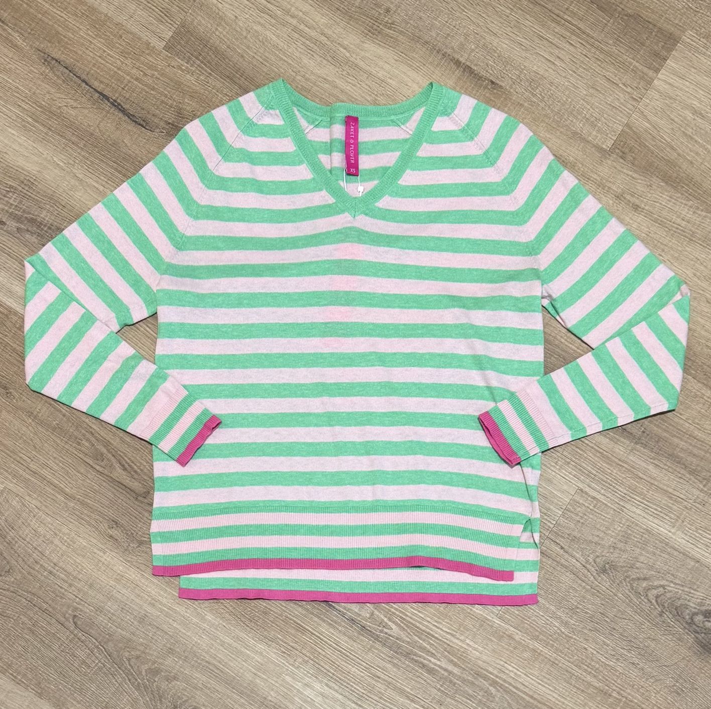 Menthol/Pink Stripe Sweater