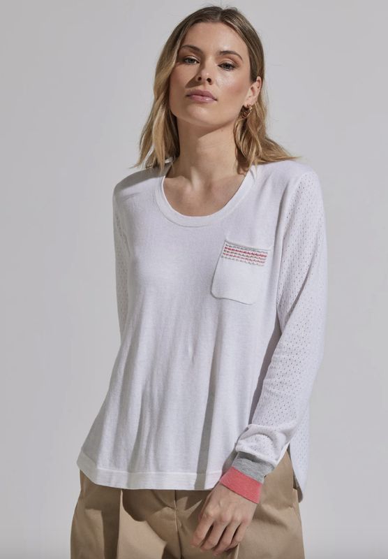 White Stitched Pocket Sweater